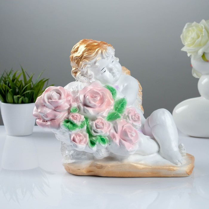 Статуэтка "Ангел с розами" большая белый