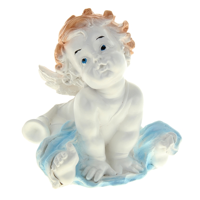 Сувенир "Ангел с дудкой" малый бело-голубой