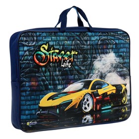 

Папка для чертежей и рисунков А3, с ручками, текстильная, 490 х 360 х 80 мм, "Яркое авто" (ручка-тесьма)