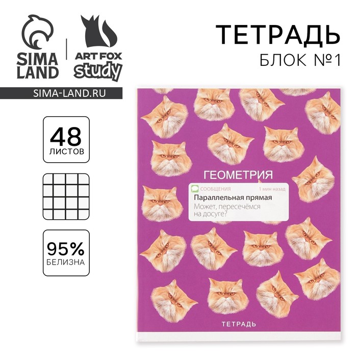 фото Предметная тетрадь, 48 листов, «уведомления», со справ. мат. «геометрия», обложка мелованный картон 230 гр., внутренний блок в клетку 80 гр., белизна 96% artfox study