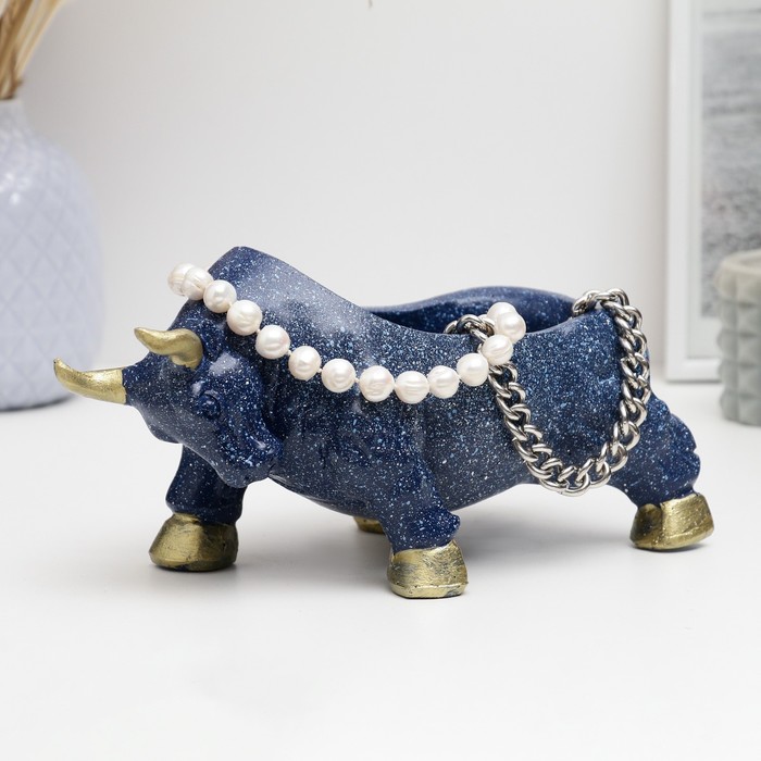 фото Подставка для мелочей "бык" синий мрамор, 12х24х11см хорошие сувениры