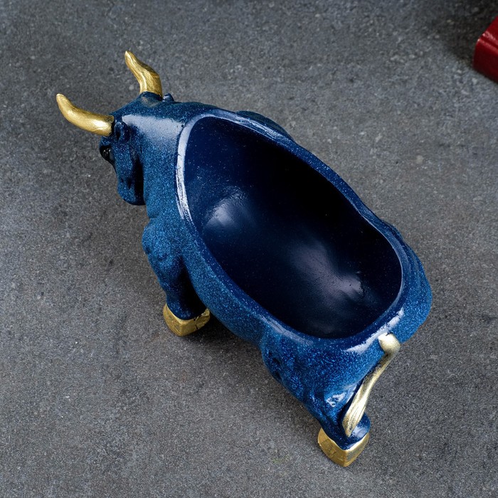 Подставка для мелочей "Бык" синий мрамор, 12х24х11см