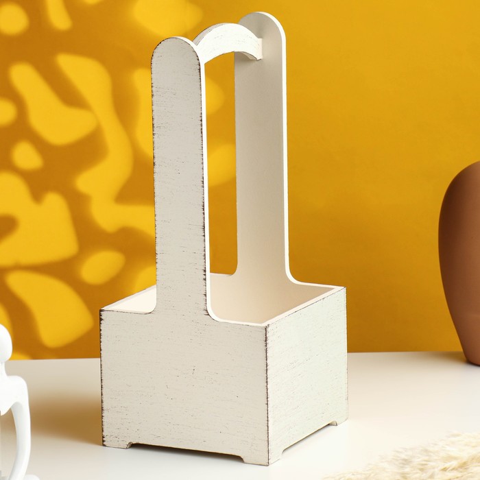 фото Кашпо - ящик деревянный "прованс" 13,5х13,5х30 см бежевый дарим красиво