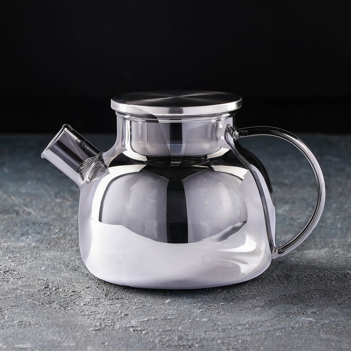 Чайник стеклянный заварочный «Глори», 1 л, с металлическим ситом, цвет серый чайник стеклянный заварочный с металлическим ситом калиопа 1 л