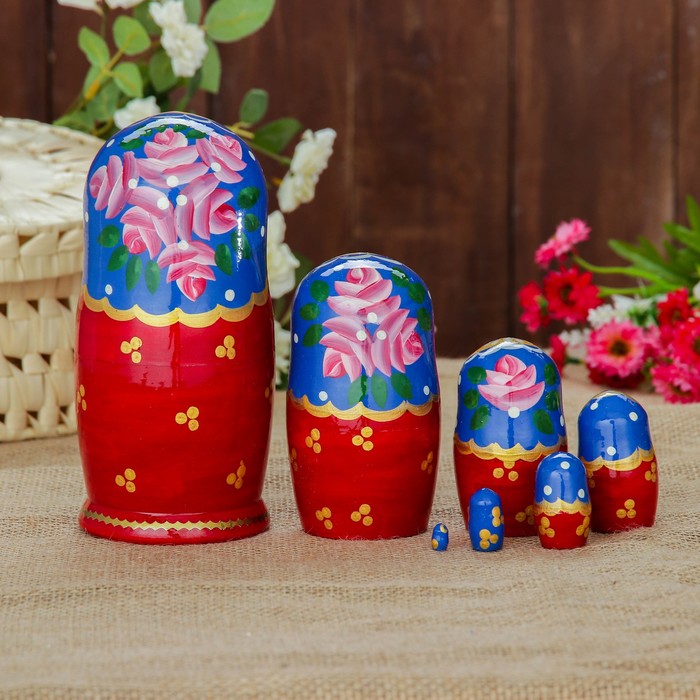 Матрешка «Инкрустированная», синий платок, 7 кукольная, 17 см, микс