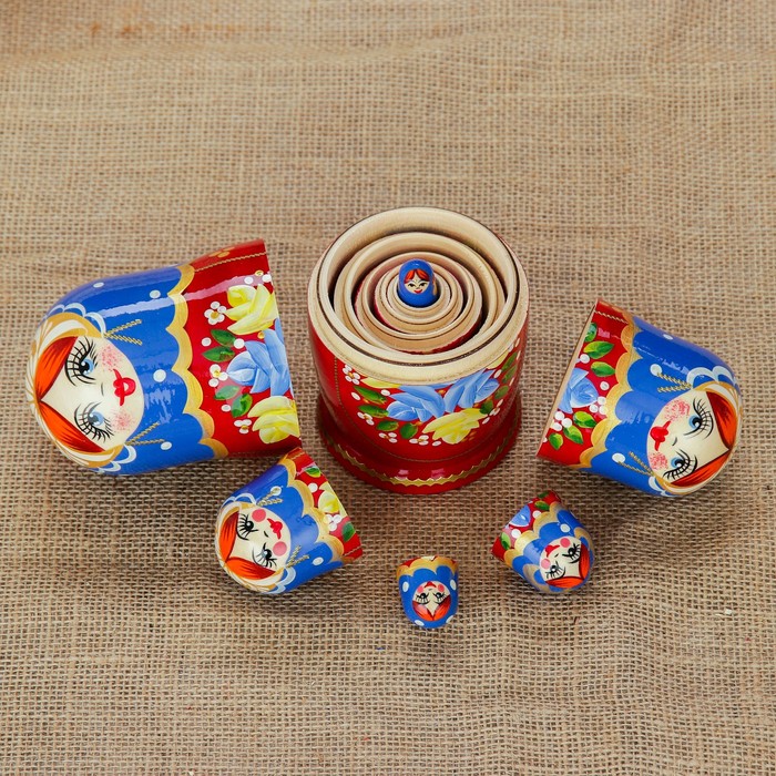 Матрешка «Инкрустированная», синий платок, 7 кукольная, 17 см, микс