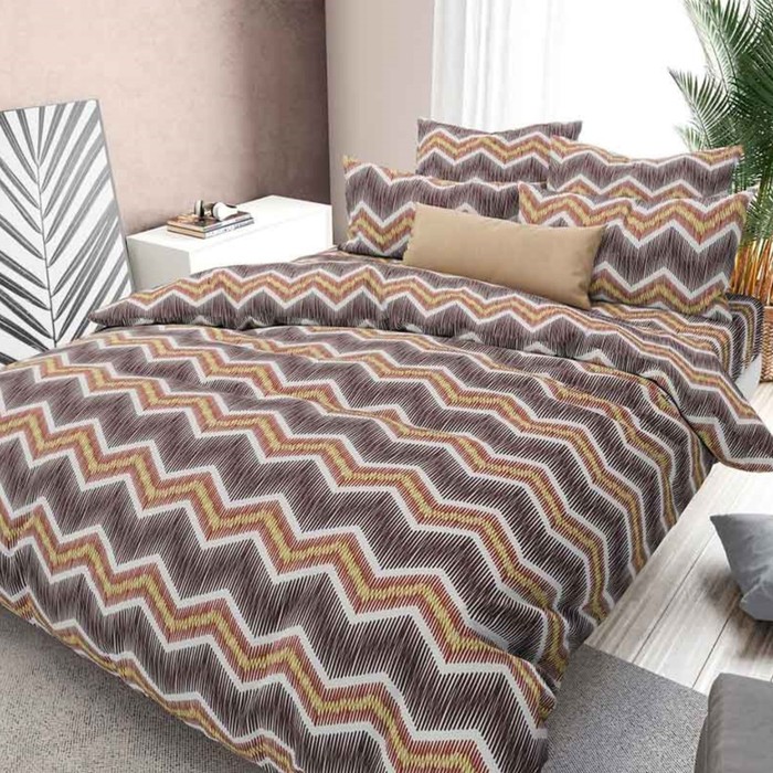КПБ евро «Зигзаг кофе», размер 220x240 см, 200x220 см, 70x70 см-2 шт