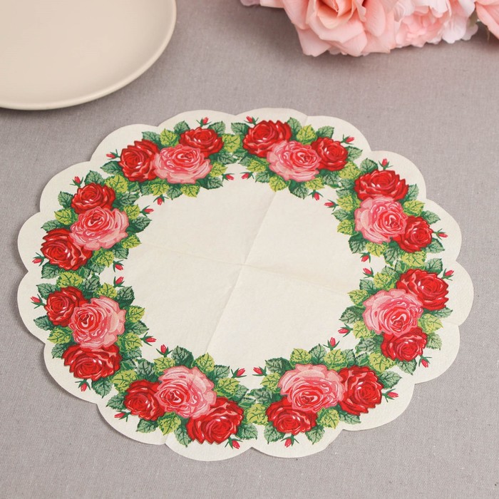 Салфетки бумажные "Art Bouquet" Венок из роз, 3 слоя, 12 листов, d 32 7817482