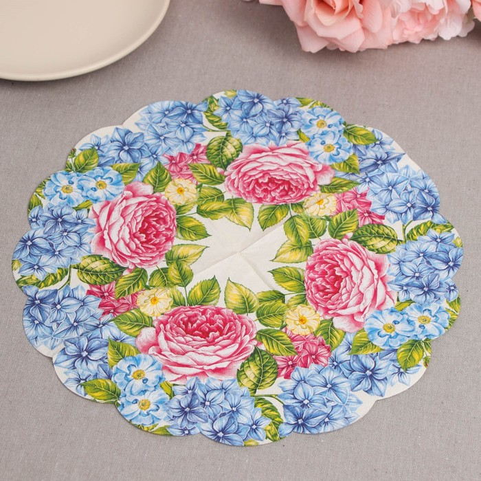 Салфетки бумажные "Art Bouquet" Гортензии и розы, 3 слоя, 12 листов, d 32 7817484