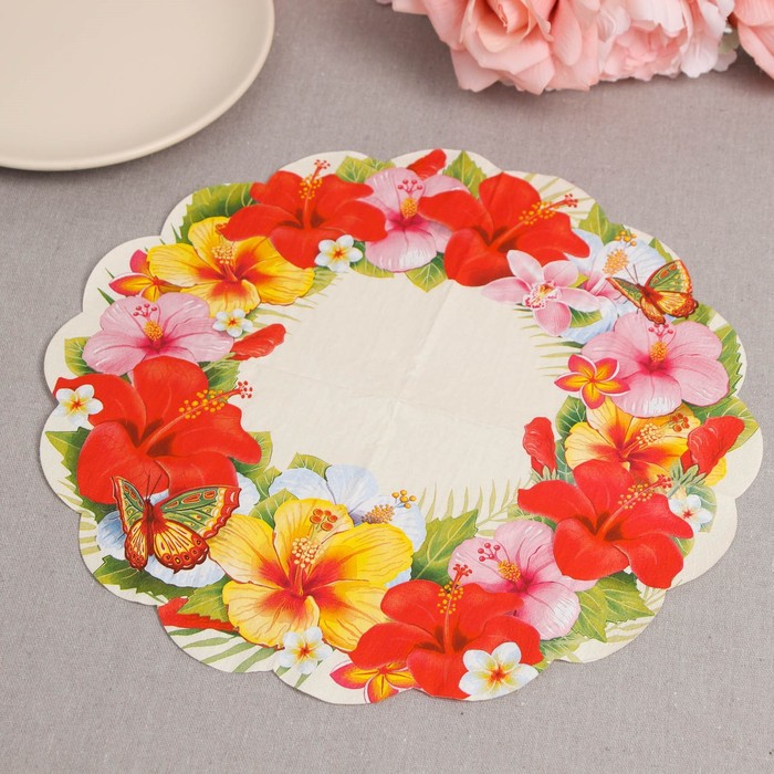 Салфетки бумажные "Art Bouquet" Тропические цветы, 3 слоя, 12 листов, d 32 7817494