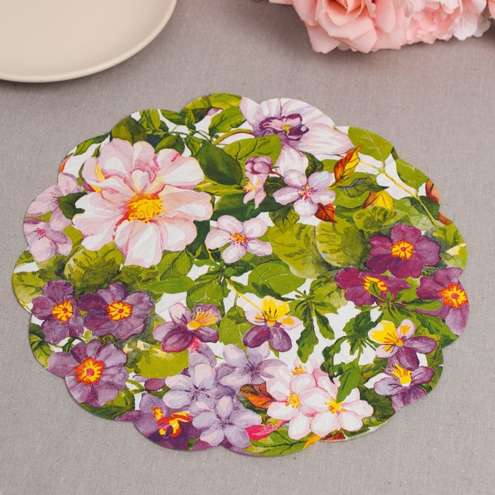 Салфетки бумажные "Art Bouquet" Цветочное ассорти, 3 слоя, 12 листов, d 32 7817495