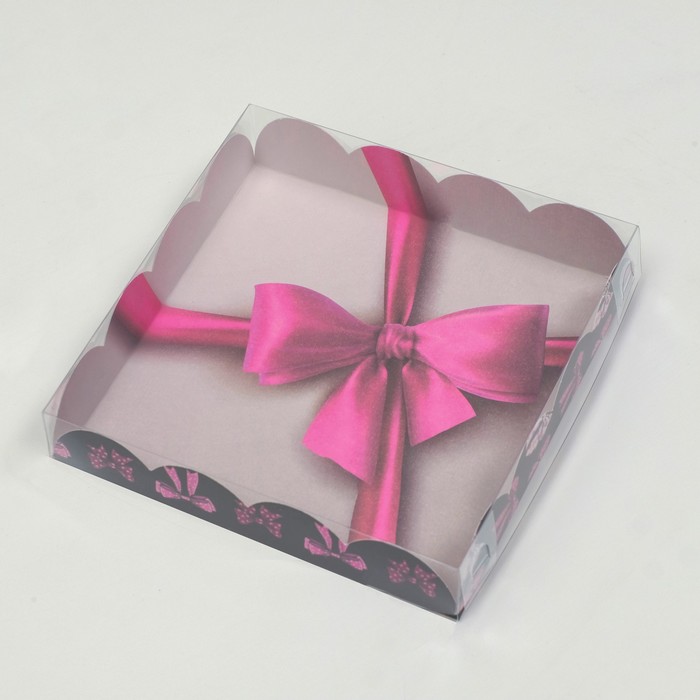 Коробочка для печенья, Бант розовый, 15 х 15 х 3 см