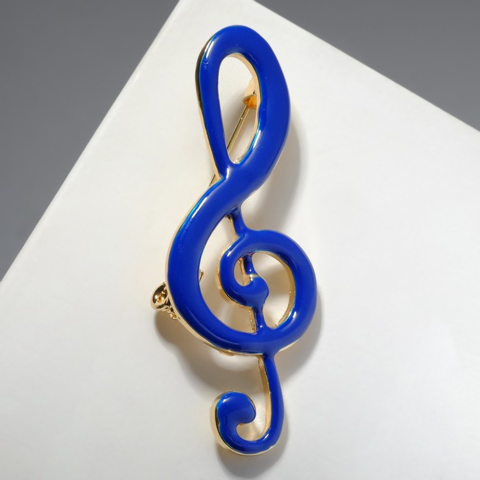 фото Брошь "скрипичный ключ" крупный, цвет синий в золоте queen fair
