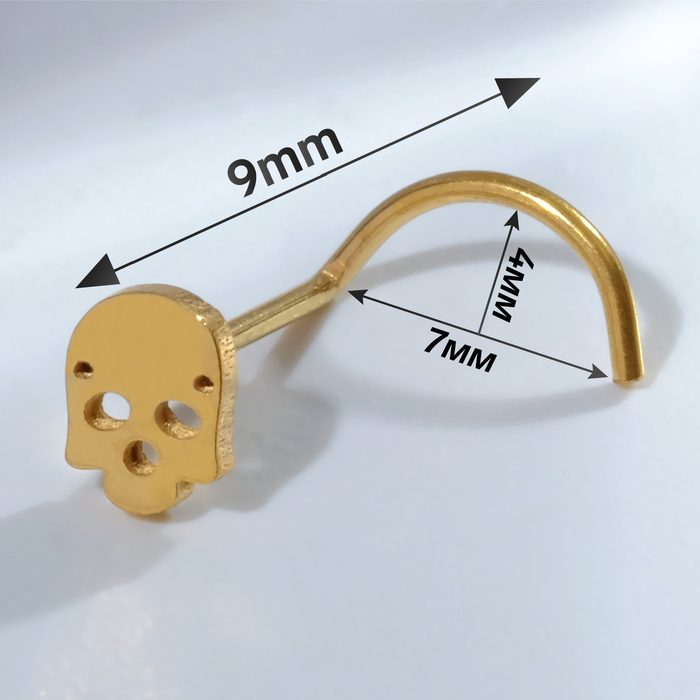 Пирсинг в крыло носа «Череп», L=9 мм, цвет золото