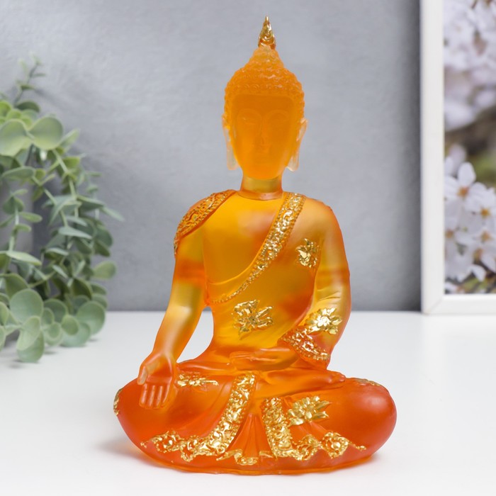 Сувенир полистоун Будда Варада Мудра - приветствие оранжевый 17х10х7 см