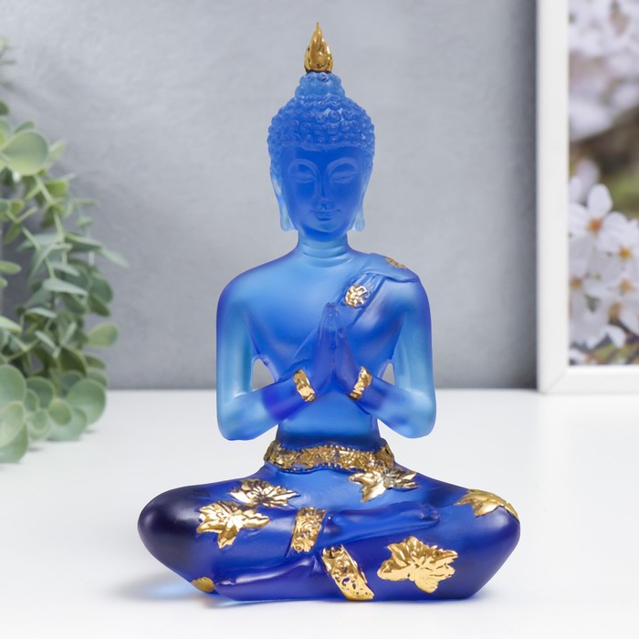 Сувенир полистоун Будда Анджали Мудра - молитва синий 18х12х6 см