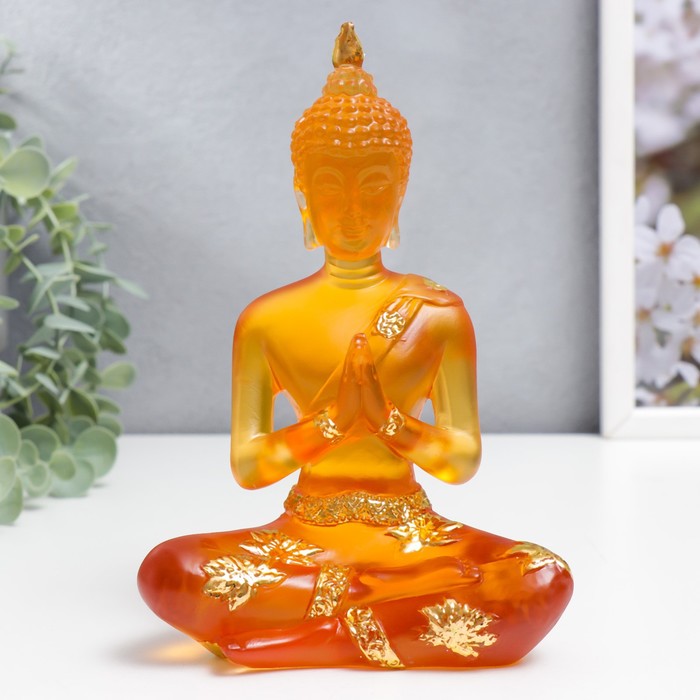 Сувенир полистоун Будда Анджали Мудра - молитва оранжевый 18х12х6 см