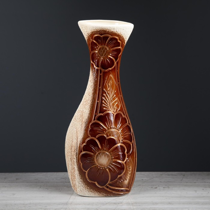 Ваза "Лейла" коричнево-золотая, цветы