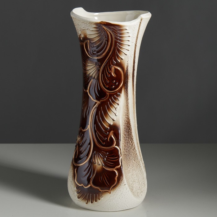 Ваза "Румба" коричнево-золотая, цветы, микс