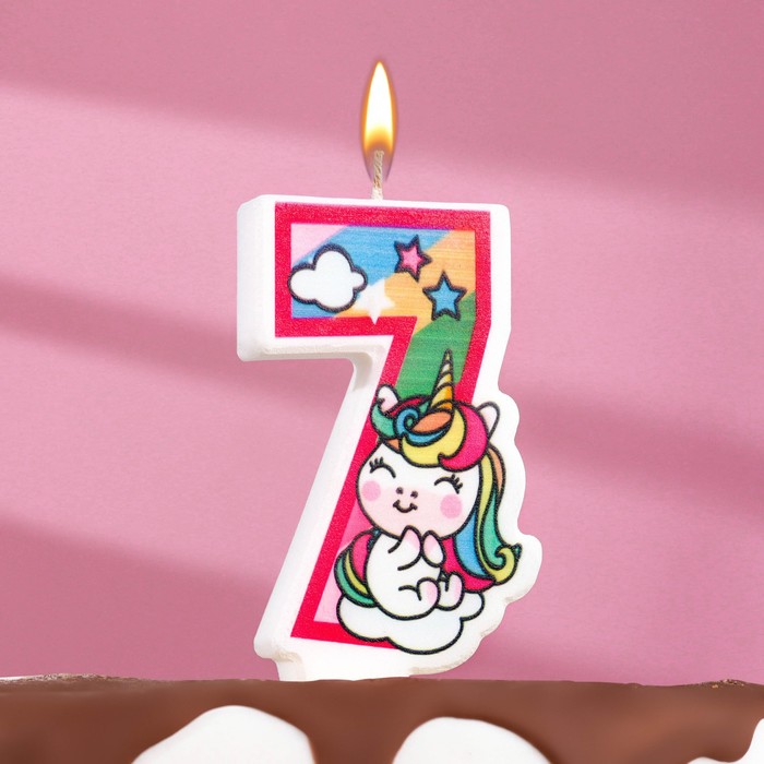 Свеча в торт Единорог с шариком, цифра 7, розовый, 6,5 см