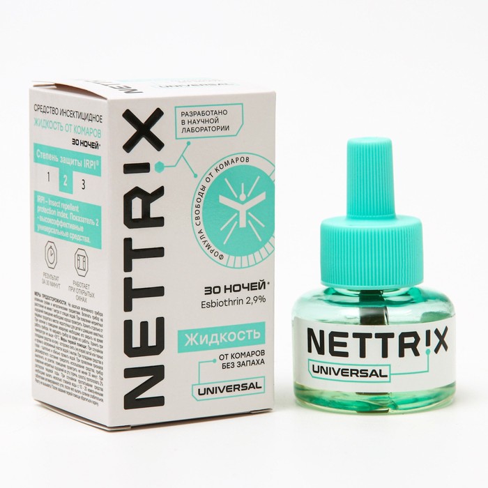 Дополнительный флакон-жидкость Nettrix Universal, 30 ночей средства от насекомых nettrix электрофумигатор жидкость 30 ночей