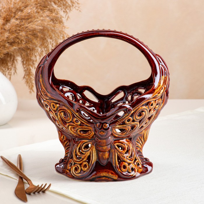 Конфетница "Бабочка" коричневая резка