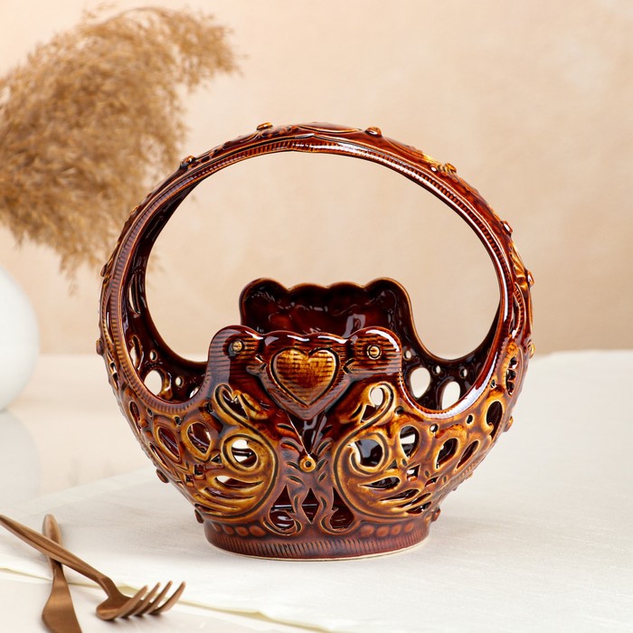 

Конфетница "Голуби", коричневая, сквозная резка, 20 см