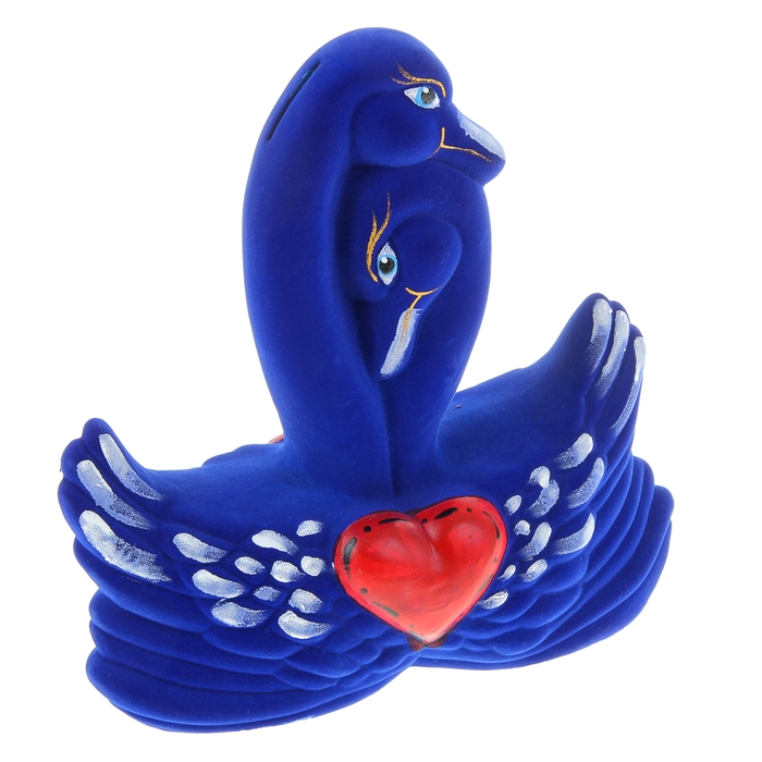 Копилка "Лебеди" флок, васильковая