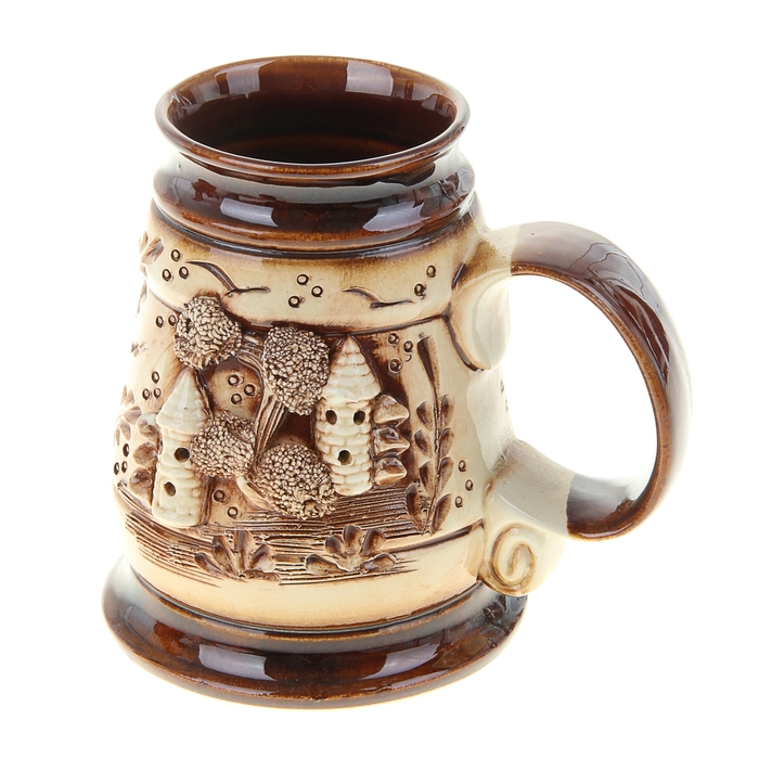 Кружка для пива "Тор", большая, декорированная глиной, 1 л