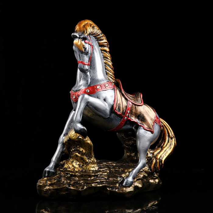 Статуэтка "Конь", серо-золотая, гипс, 13х34х36 см