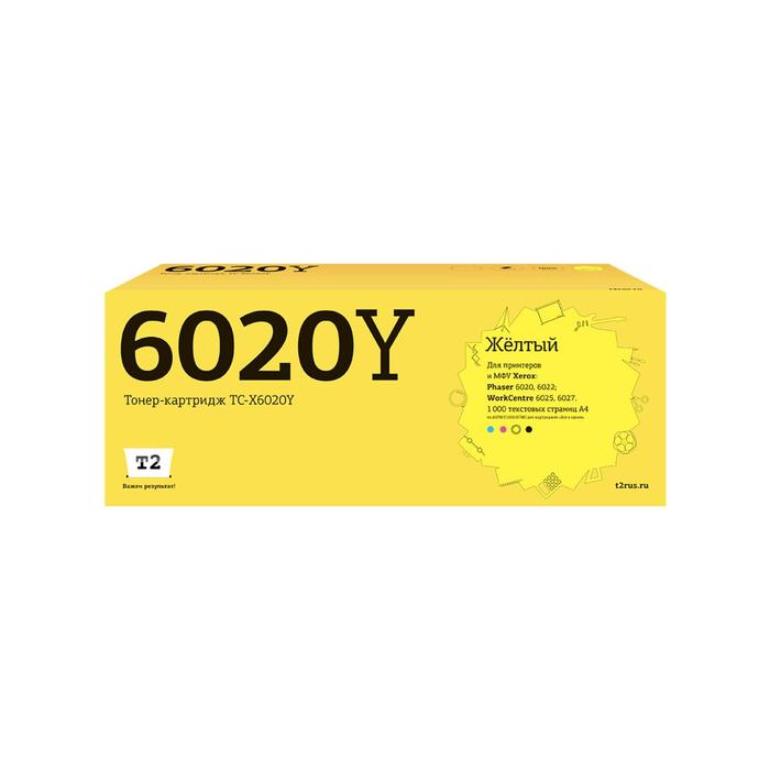 Лазерный картридж T2 TC-X6020Y (106R02762/6020/6022/6025/6027) Xerox, желтый лазерный картридж t2 tc x6020c 106r02760 6020 6022 6025 6027 xerox голубой