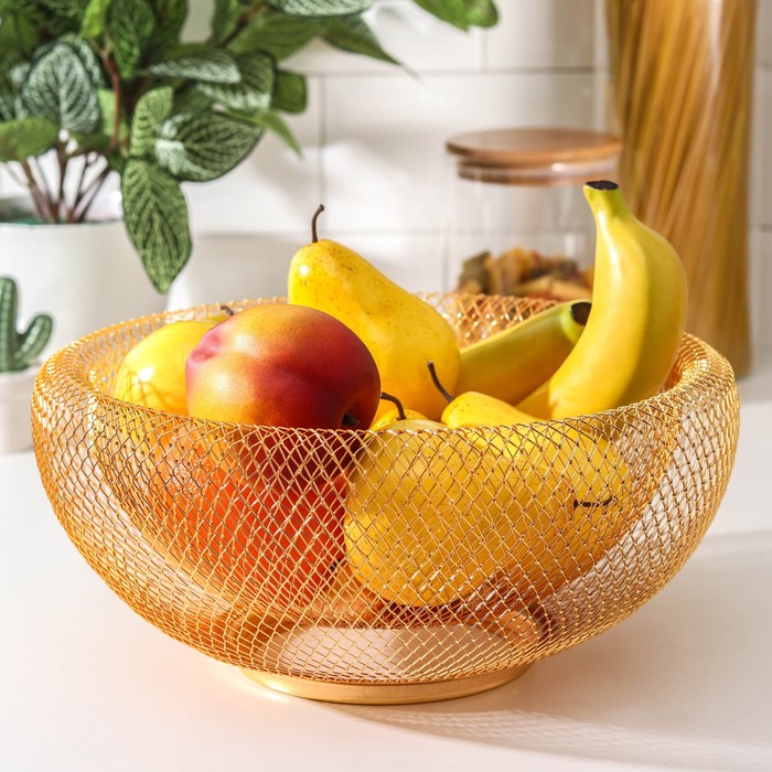 Ваза для фруктов «Сплетение», 30×30×13, цвет золотой