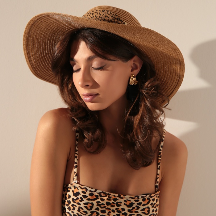 Шляпа женская MINAKU Leopard цвет бежевый, р-р 56-58 шляпа женская minaku summer цвет бежевый р р 56 58