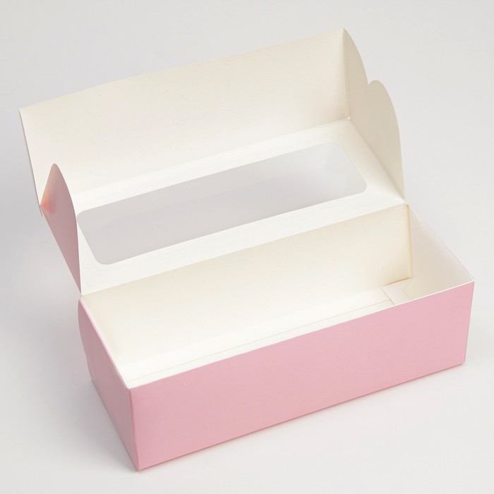 Коробка для кондитерских изделий с окном «Розовая»,  26 х 10 х 8 см