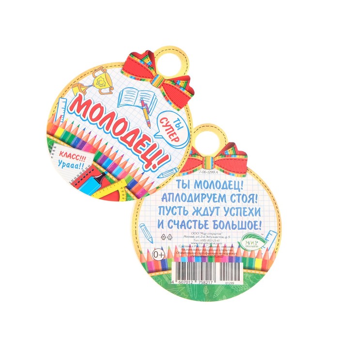 Медаль Молодец конгрев карандаши 10 х 10 см 13₽