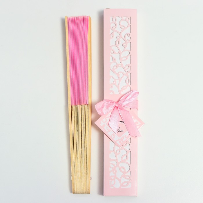 Веер бамбук, текстиль h=21 см "Моноцвет" в коробке, розовый