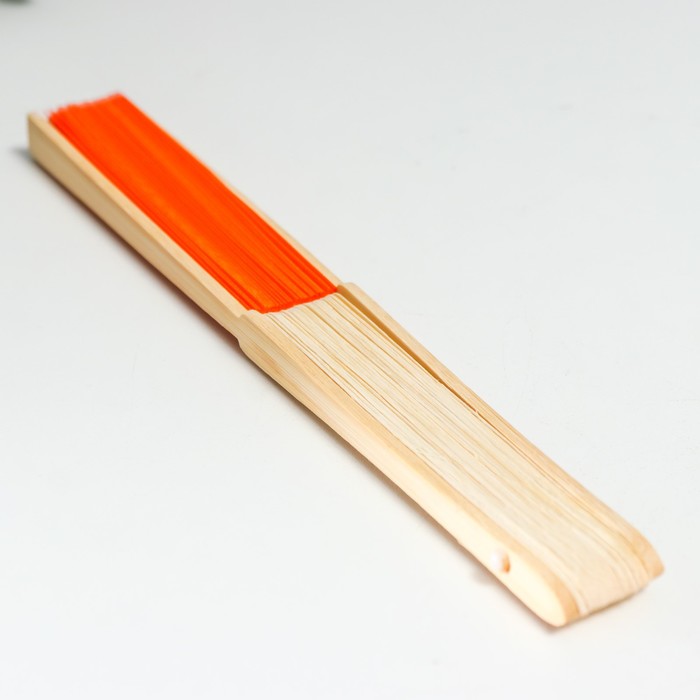 Веер бамбук, текстиль h=21 см "Моноцвет" в коробке, оранжевый