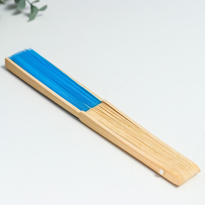 Веер бамбук, текстиль h=21 см "Моноцвет" в коробке, голубой