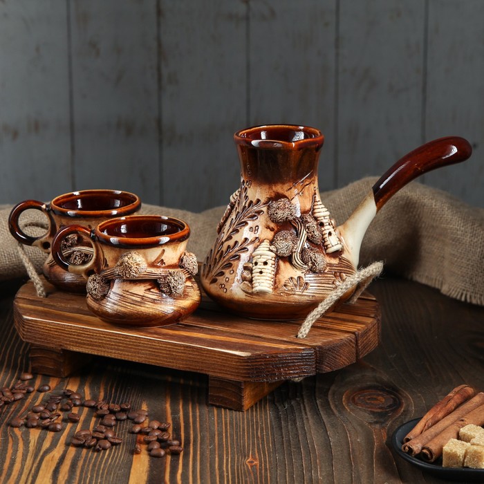 Набор кофейный "Замки" 3 предмета (турка + 2 чашки) 0,25 л