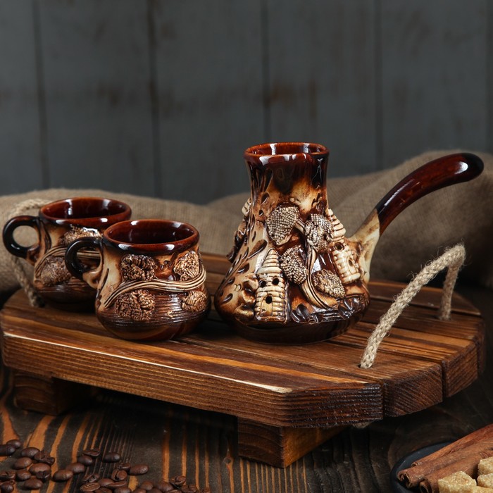 Набор кофейный "Замки 2" малая, 3 предмета, 0,2 л турка, 0,1 л чашки