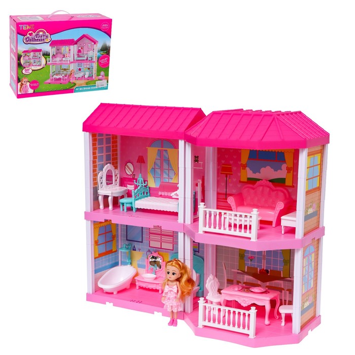Дом для кукол, розовая крыша