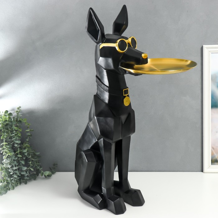 Сувенир полистоун подставка 3D Чёрный пёс в очках d=26 см 77х26х20 см
