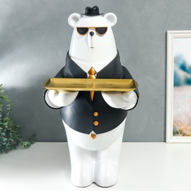 Сувенир полистоун подставка "Белый мишка в чёрном пиджаке, в очках и шляпе" 69х34,5х42,5 см   767523