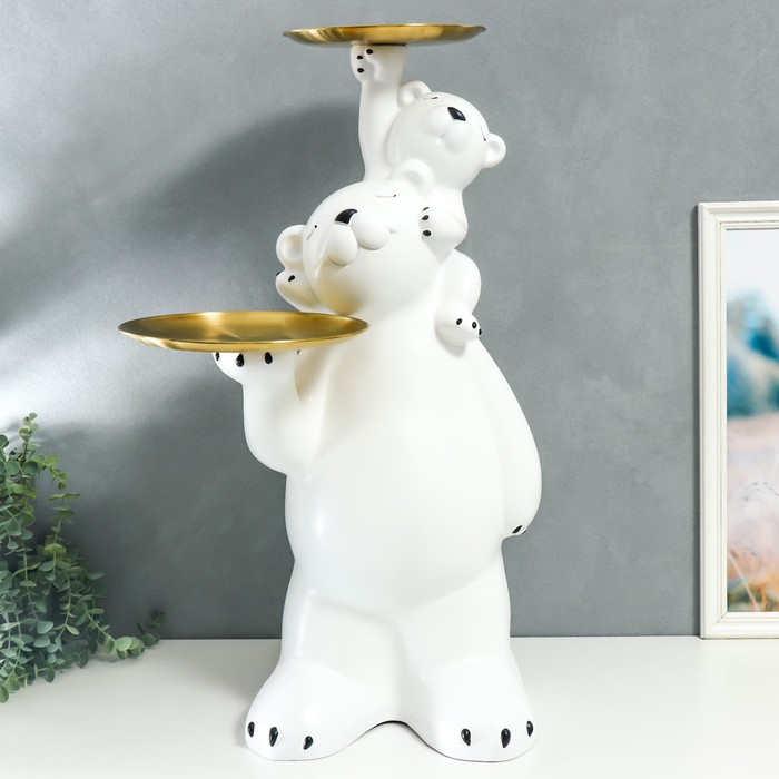 Сувенир полистоун подставка Белый мишка с медвежонком на плечах 76х32х32 см 