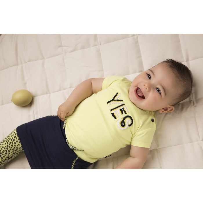 Комплект для девочки: футболка, юбка и леггинсы, рост 68 см, цвет синий, желтый