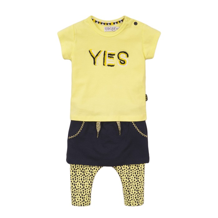 Комплект для девочки: футболка, юбка и леггинсы, рост 74 см, цвет синий, желтый