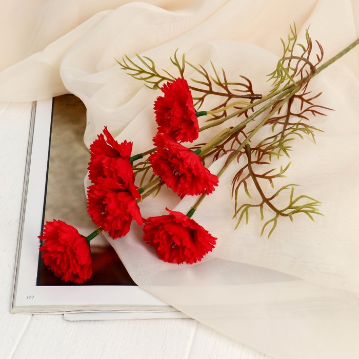 цена Цветы искусственные Гвоздика кустовая d-6 см 59 см, красный