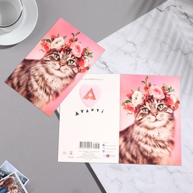 

Открытка "Универсальная" кошка, цветы, 12,1 х 18,3 см