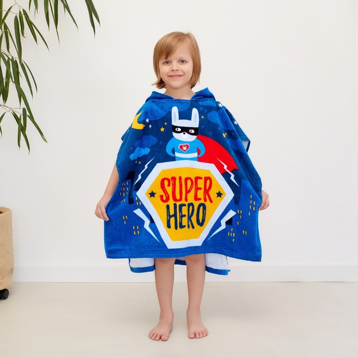 Полотенце-пончо детское махровое Крошка Я Super Hero 60*120см, 100% хлопок, 300гр/м2