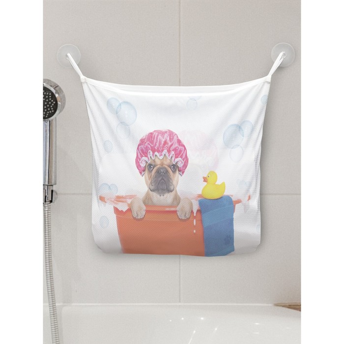 Органайзер в ванну на присосках «Пес в ванной», для хранения игрушек и мелочей, размер 33х39 см цена и фото